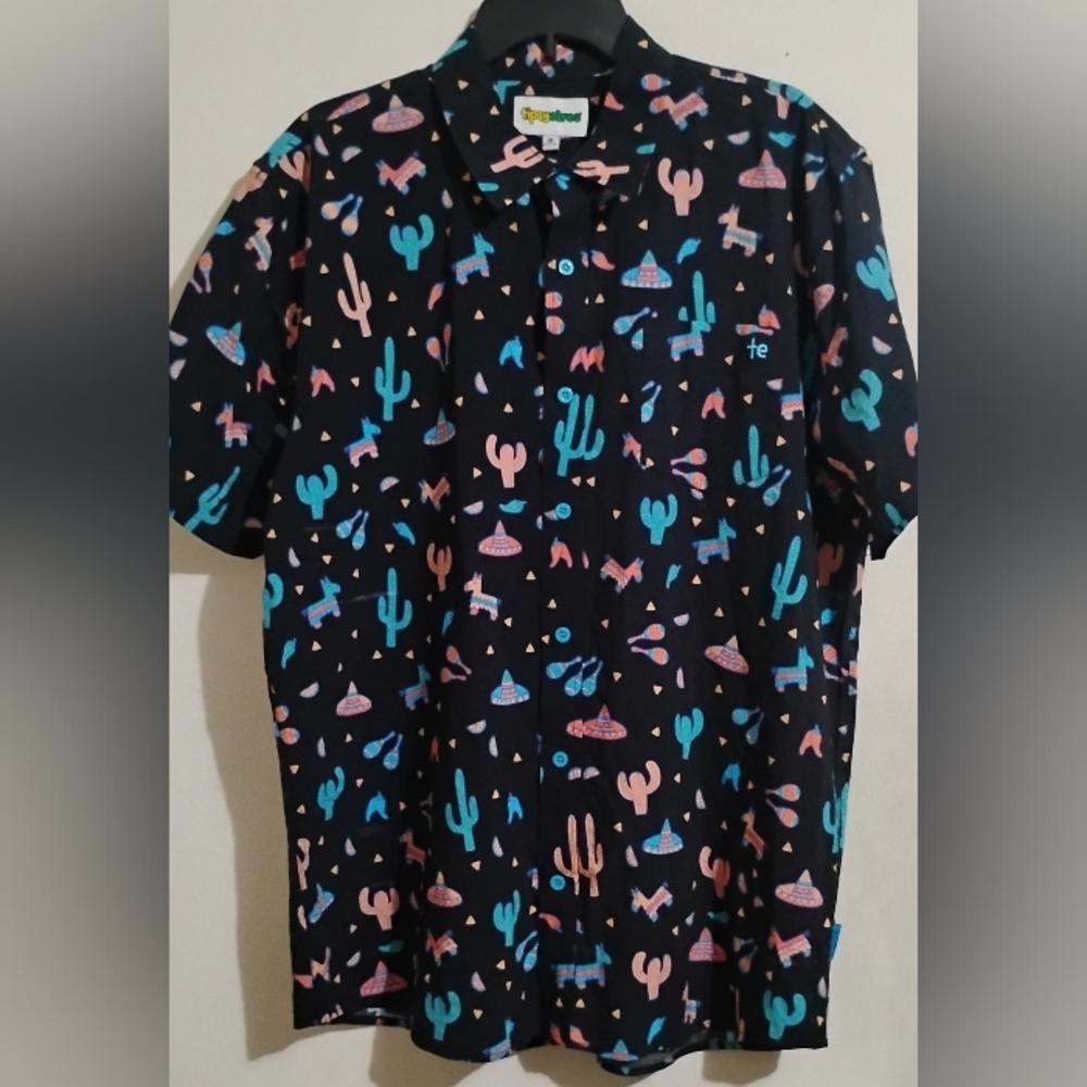 Tipsy Elves Shirt Mens Midnight Fiesta Hawaiian Pinata Cactus zise XL - Picture 8 of 16